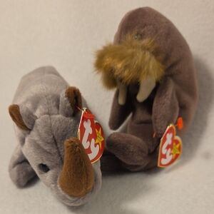 Jolly the Walrus Style 4082 + Spike the Rhino Vintage Ty Beanie Babies Plush Duo